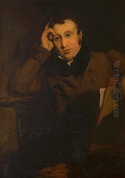 Portrait Of A Young Gentleman, Seated, A Folio Under One Arm Oil Painting by Nathaniel George Philips