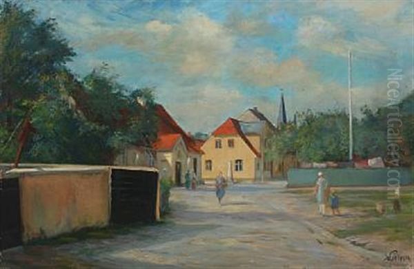 Street Scape From Dragor Oil Painting by Sally Nikolai Philipsen