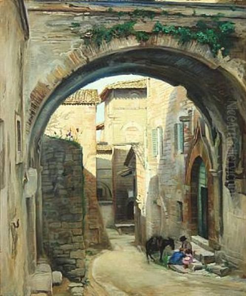 Italian Street Scenery From Assisi Oil Painting by Sally Nikolai Philipsen