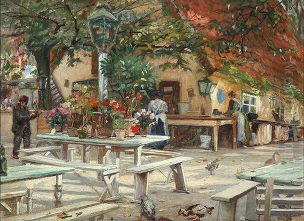 View From The Small Gardens At Pile Alle In Denmark Oil Painting by Sally Nikolai Philipsen