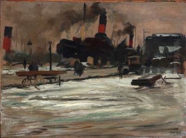 Scene From The Harbour Oil Painting by Sally Nikolai Philipsen