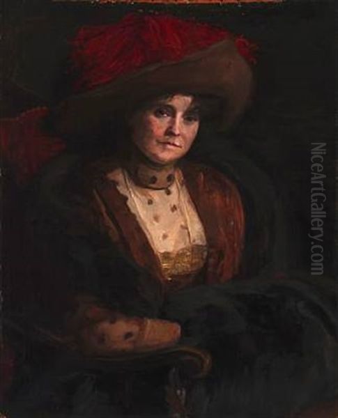 Portrait Of A Lady (the Artist's Mother Sophie Philipsen, Nee Wagner?) Oil Painting by Sally Nikolai Philipsen