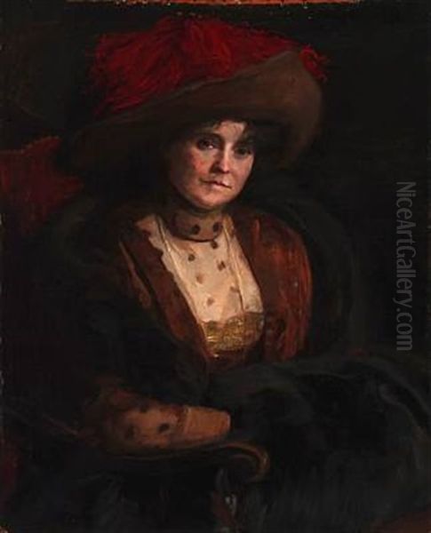 Portrait Of A Lady (the Artist's Mother Sophie Philipsen, Nee Wagner?) Oil Painting by Sally Nikolai Philipsen