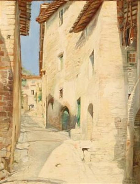 A Winding Little Street In Assisi, Italy Oil Painting by Sally Nikolai Philipsen