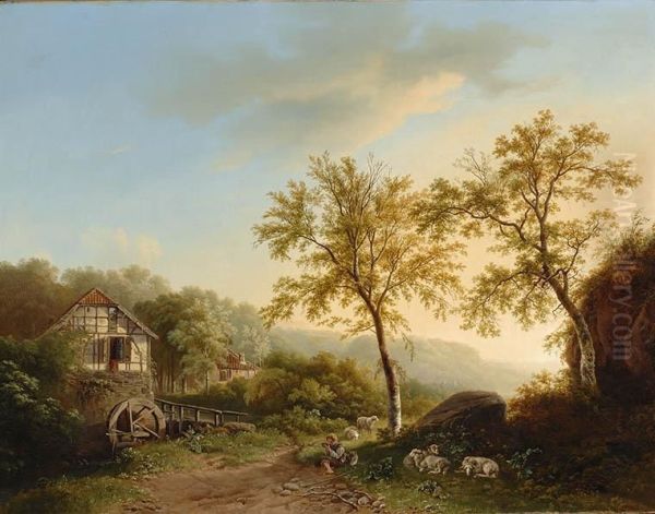 Hilly Landscape Oil Painting by Willem Bodemann