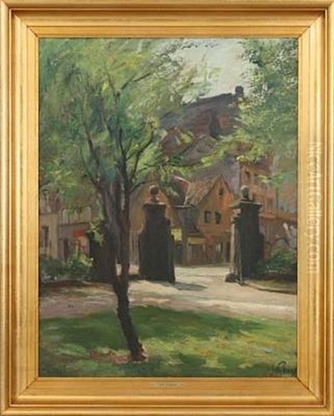 Streetscene With Columns Oil Painting by Sally Nikolai Philipsen