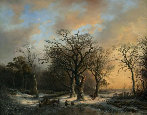 Romantische Winterlandschaft Oil Painting by Willem Bodemann