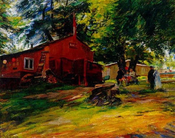 Gamle Boder Pa Dyrehavsbakken Oil Painting by Sally Nikolai Philipsen