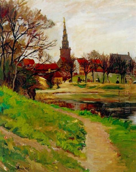 Udsigt Mod Frelser Kirke, Christianshavn Oil Painting by Sally Nikolai Philipsen