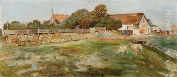 Cows And Sheep At Nyvaerk On Saltholm Oil Painting by Theodor Philipsen