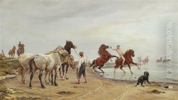 Heste, Som Rides Til Svomning Oil Painting by Theodor Philipsen