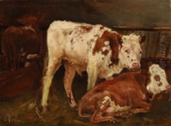 Cattle In A Stable Oil Painting by Theodor Philipsen