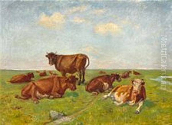 Cows Grazing On Saltholm Oil Painting by Theodor Philipsen