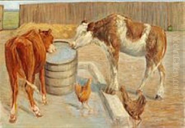 Calves At The Watering Place On Saltholm Oil Painting by Theodor Philipsen