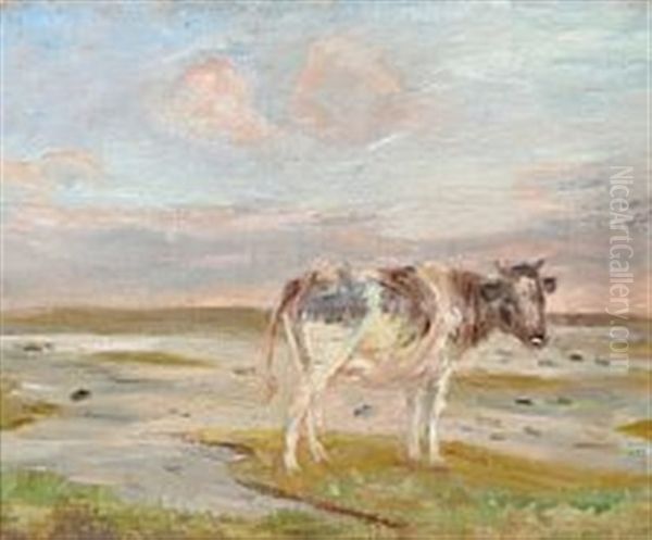 A Grazing Cow In Stormy Weather Oil Painting by Theodor Philipsen