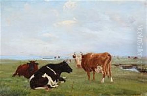 Koer Pa Saltholm. Tre Koer, Der Tygger Drov Oil Painting by Theodor Philipsen