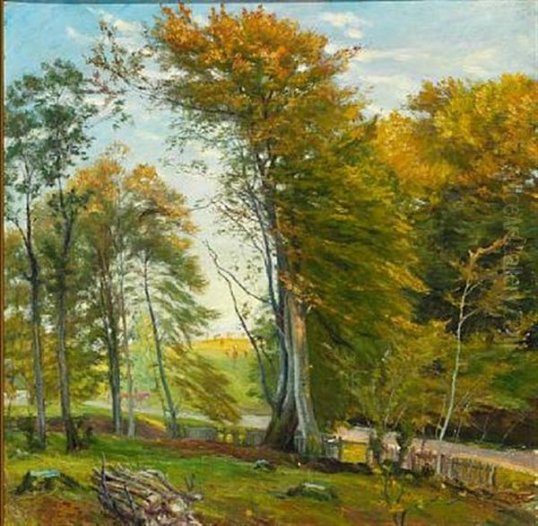 Road Through The Woods, Autumn Oil Painting by Theodor Philipsen