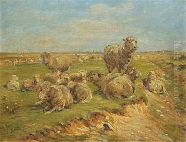 Sheep In The Field Oil Painting by Theodor Philipsen