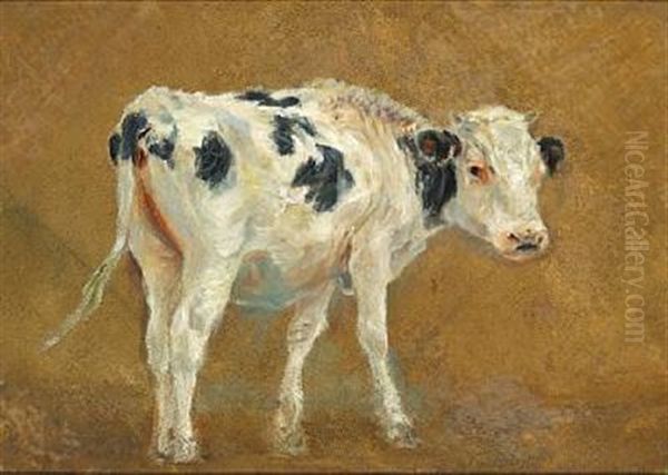 A Black Mottled Calf Oil Painting by Theodor Philipsen