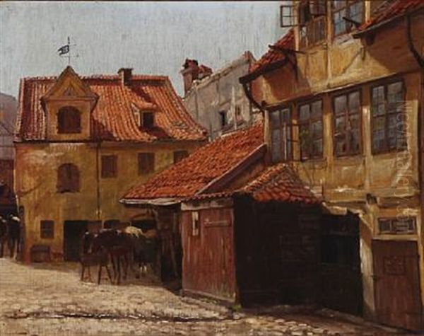 A Yard In The Heart Of Copenhagen Oil Painting by Theodor Philipsen