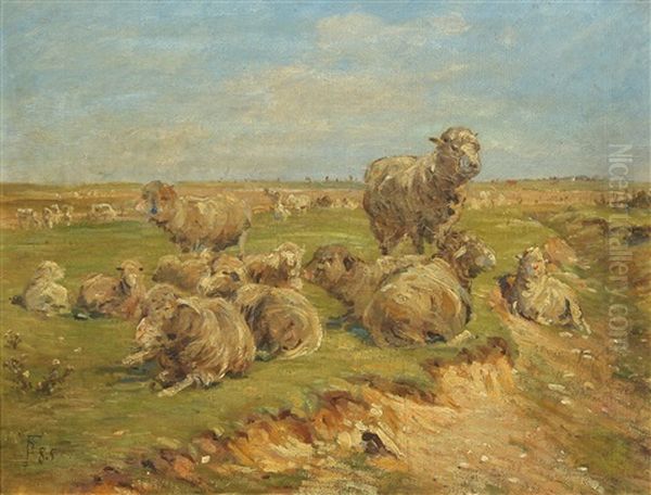 Sheep In The Field Oil Painting by Theodor Philipsen