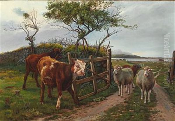 Kalve Og Far Ved Et Led Oil Painting by Theodor Philipsen