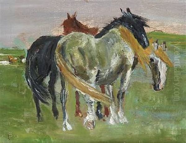 Grazing Horses On Saltholm Oil Painting by Theodor Philipsen