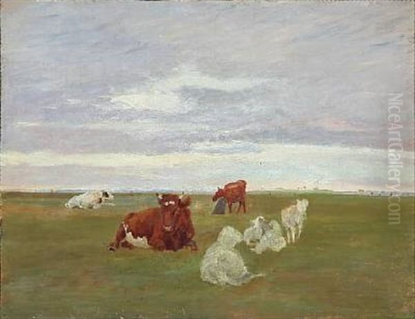 Koer Og Faar Paa Saltholm Oil Painting by Theodor Philipsen