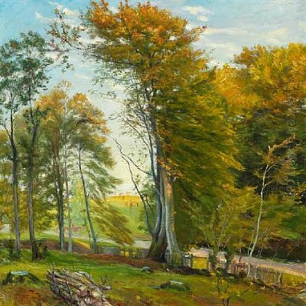 Road Through The Woods, Autumn Oil Painting by Theodor Philipsen