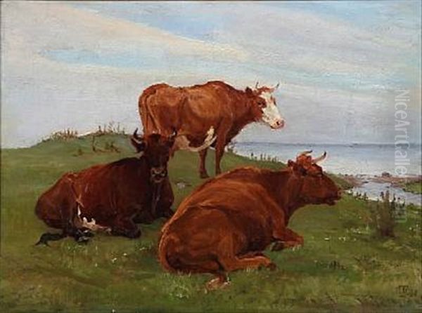 Tre Koer, Der Tygger Drov Oil Painting by Theodor Philipsen