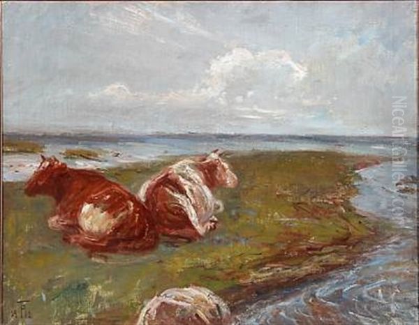 Landscape With Cows, Presumably On Saltholm Oil Painting by Theodor Philipsen