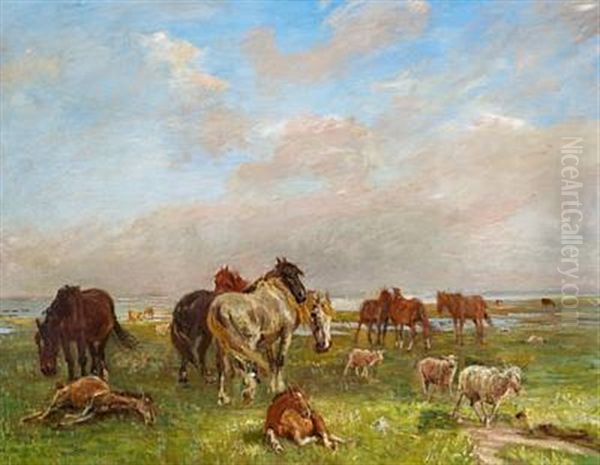 A Group Of Horses, Saltholmen Oil Painting by Theodor Philipsen