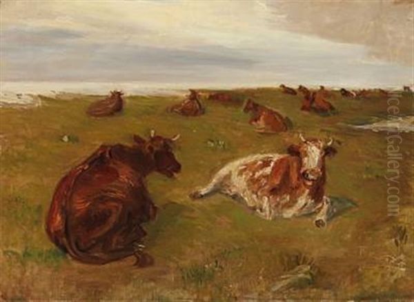 Danish Landscape With Cows In The Field Oil Painting by Theodor Philipsen