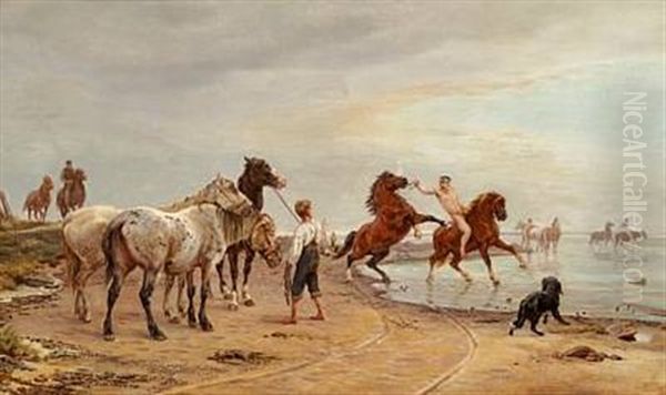 Heste, Som Rides Til Svomning Oil Painting by Theodor Philipsen