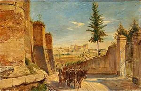 Bag Roms Mure Seet Fra Via Latina Ud Imod Lateran Kirken Oil Painting by Theodor Philipsen