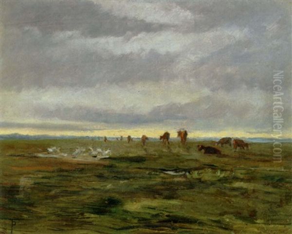 Koer Pa Saltholm. (til Venstre Er En Gruppe Far Eller Gaes Let Skitseret) Oil Painting by Theodor Philipsen