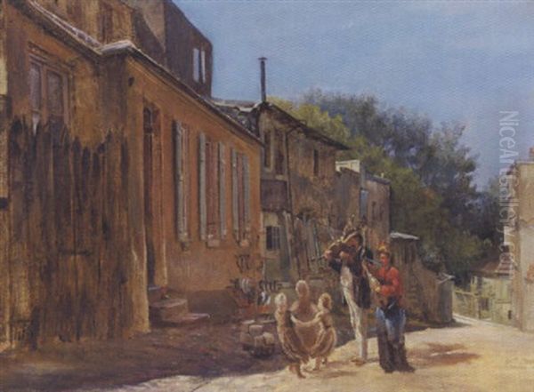 To Musikanter Spiller For Tre Dansende Born Oil Painting by Theodor Philipsen