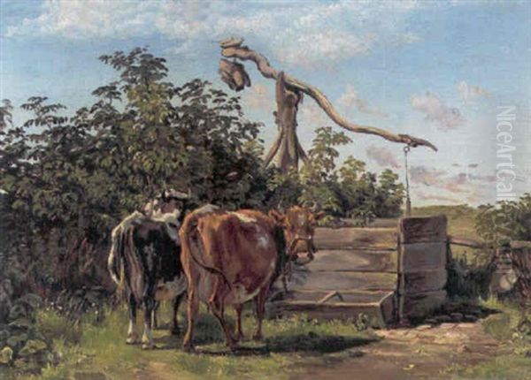 Koer Ved Et Vantrug Oil Painting by Theodor Philipsen