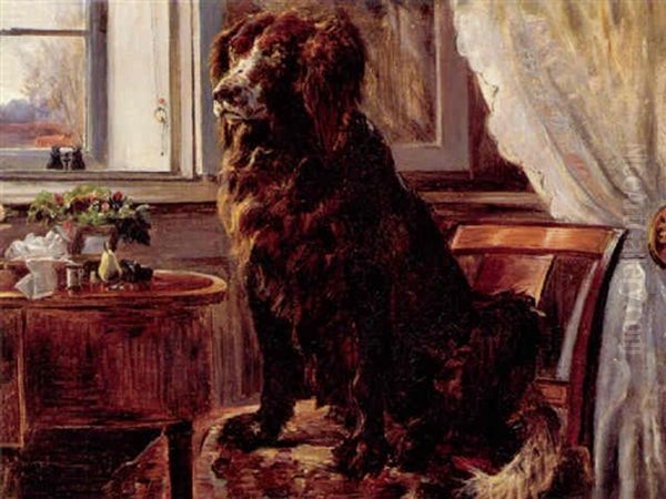 Interior Med Hund, Der Sidder Pa En Stol Oil Painting by Theodor Philipsen