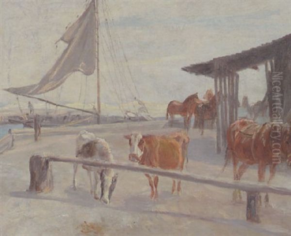 Udskibning Af Kreaturer Fra Kastrup Havn Oil Painting by Theodor Philipsen