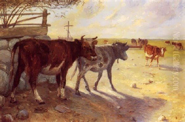 Kalve Ved Vandingsstedet, Saltholm Oil Painting by Theodor Philipsen