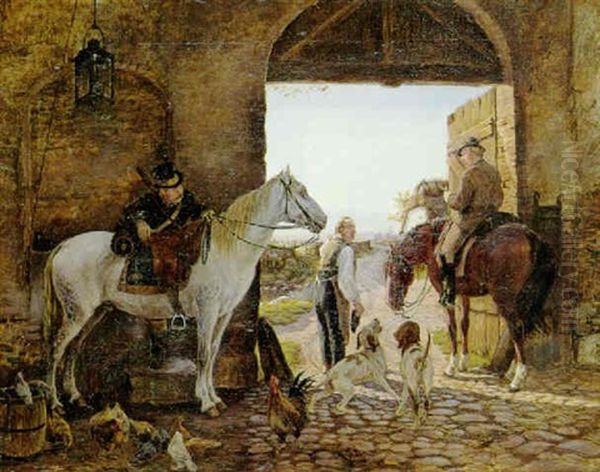 To Ryttere Med Heste I Staldoren Oil Painting by Theodor Philipsen