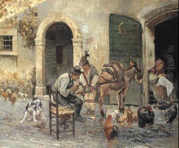 Italiensk G+rdparti Med Et Aesel Der Skoes Oil Painting by Theodor Philipsen