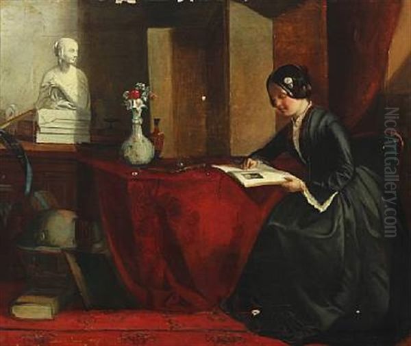 Interior With A Woman Reading Oil Painting by John Phillip