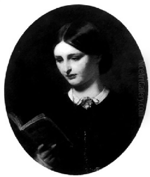 Portrait Of A Young Lady Reading Poetry Oil Painting by John Phillip