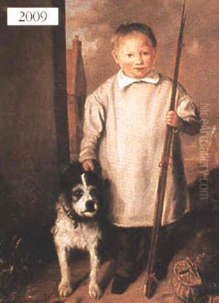 Little Boy With Fishing Pole And Dog Oil Painting by John Phillip