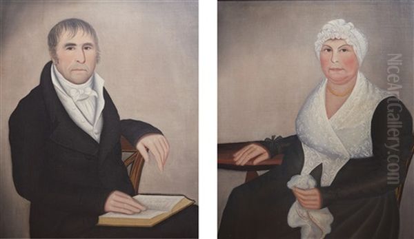 Pair Of Portraits: George Fake (1766-1856) And Catherine Sneider Fake (1770-1852) Oil Painting by Ammi Phillips