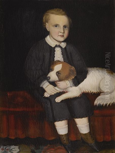 Young Boy Seated With Dog Oil Painting by Ammi Phillips