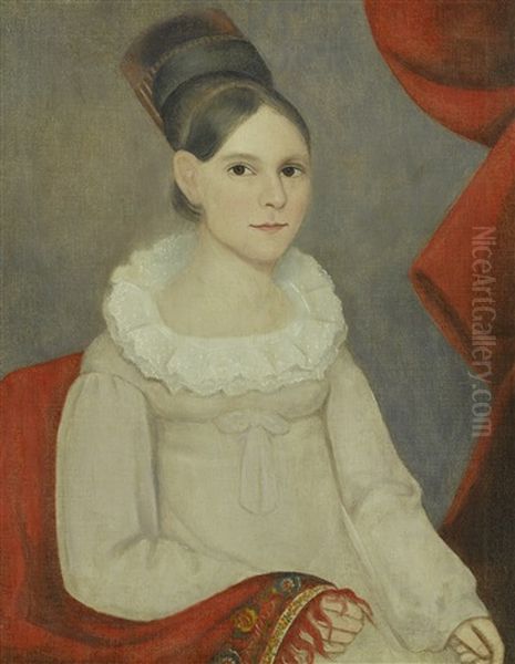 Portrait Of A Young Girl Wearing A Hair Comb And A Paisley Shawl Oil Painting by Ammi Phillips