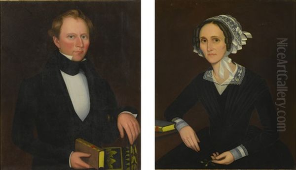 Pair Of Portraits, Possibly James And Anna Vail Of Hamden, New York Oil Painting by Ammi Phillips